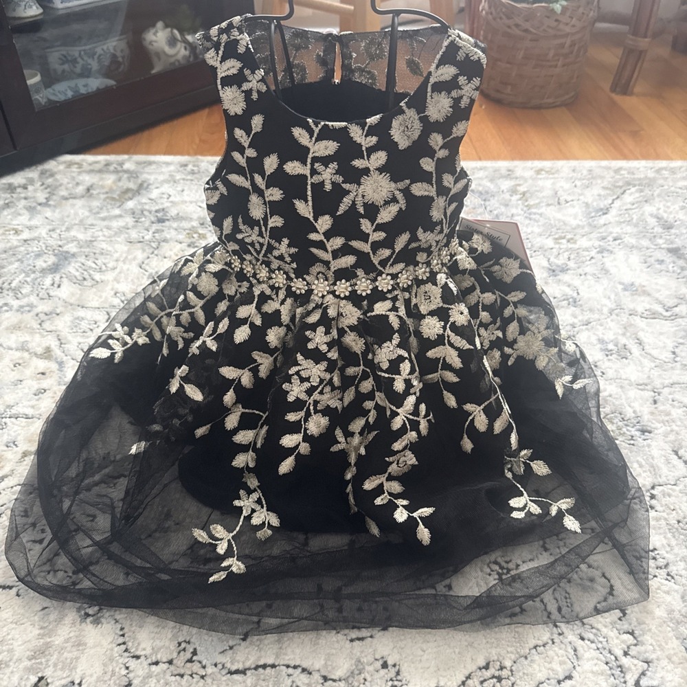 *NEW* Rare Editions Girls Toddler‎ Formal Dress - Size 2T Black Gold Jewels